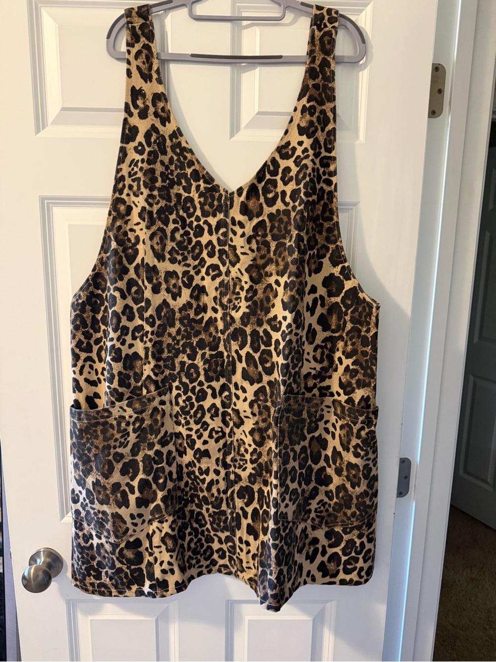 ODDI Leopard Print V-Neck Overall Dress